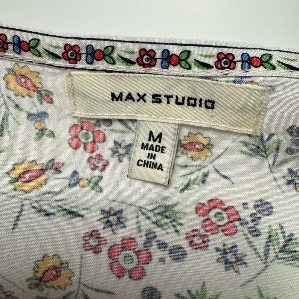 floral Max Studio Tie-Front Blouse Shirt Top w/Ruffle Sleeves V neckBoho M - Picture 4 of 8